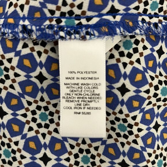 Express Shirt Womens Small‎ Blue Multi Geometric Portofino Chiffon Casual Career - Picture 8 of 8
